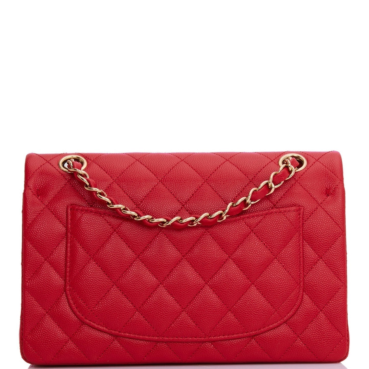 Small Classic Double Flap Red Caviar Light Gold Hardware(15.5×25.5×6.5cm)