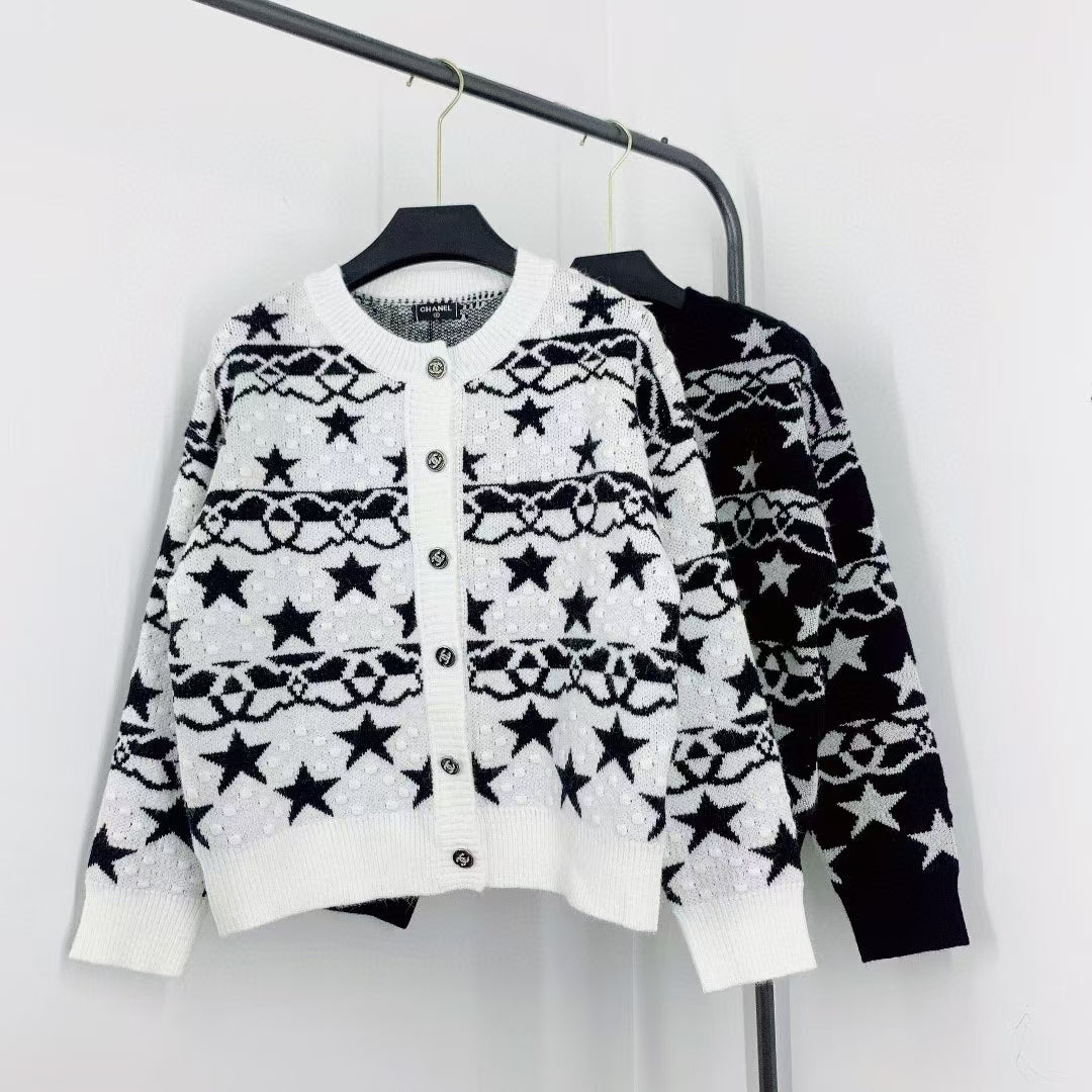 New Contrast Pattern Long Sleeve Cardigan