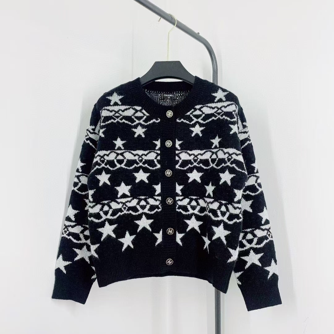 New Contrast Pattern Long Sleeve Cardigan