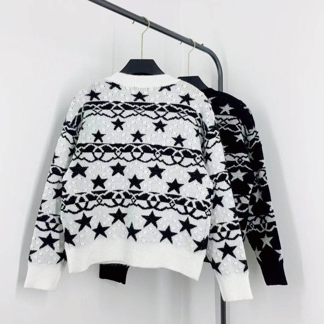 New Contrast Pattern Long Sleeve Cardigan