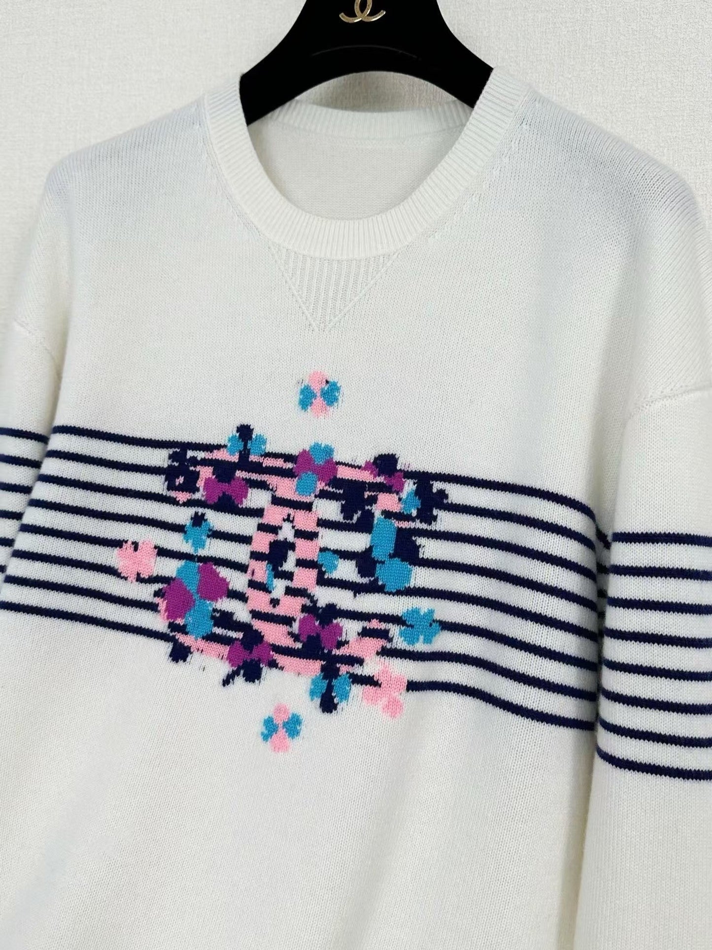 New Striped Jacquard Crewneck Cardigan
