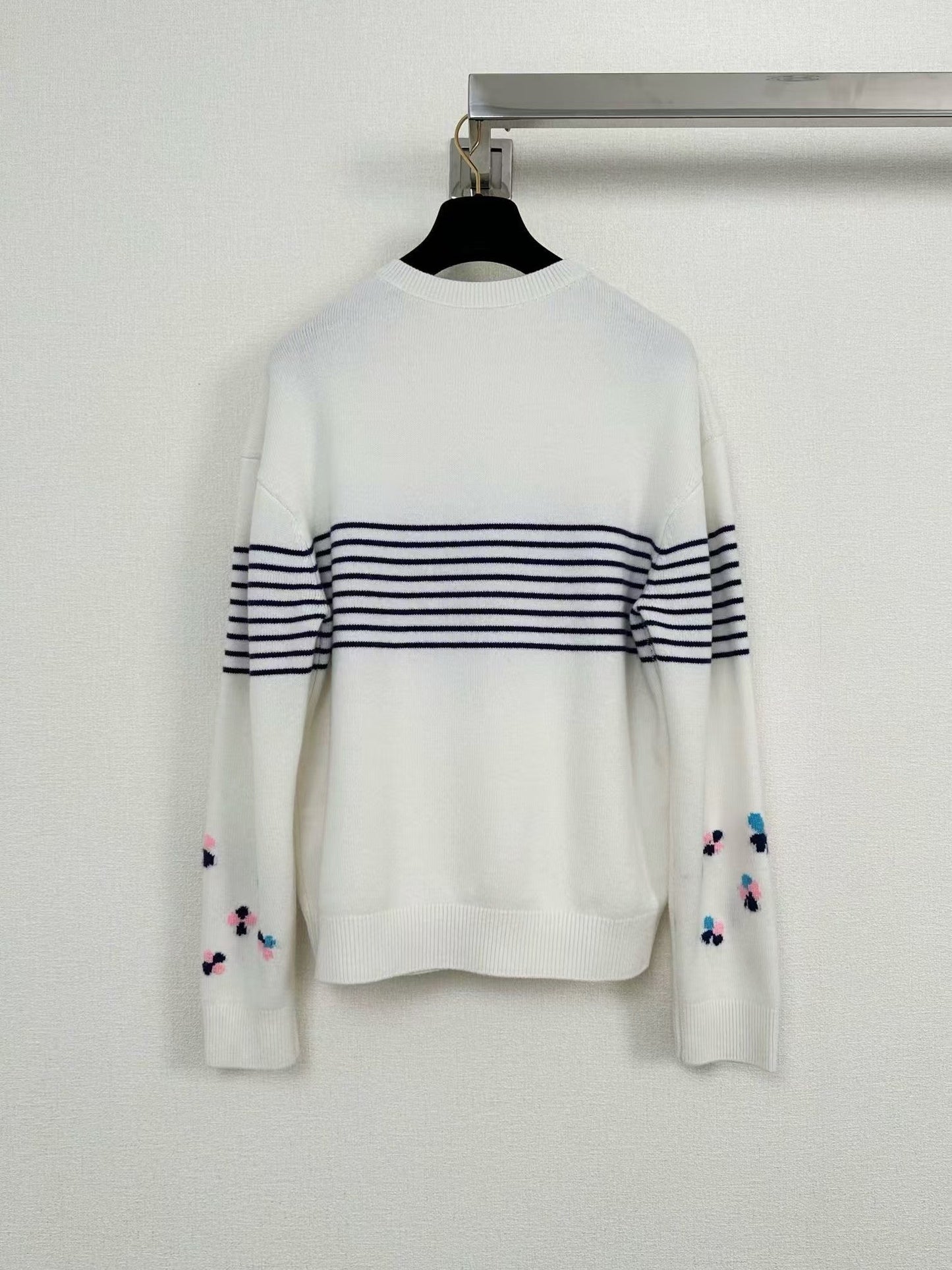 New Striped Jacquard Crewneck Cardigan