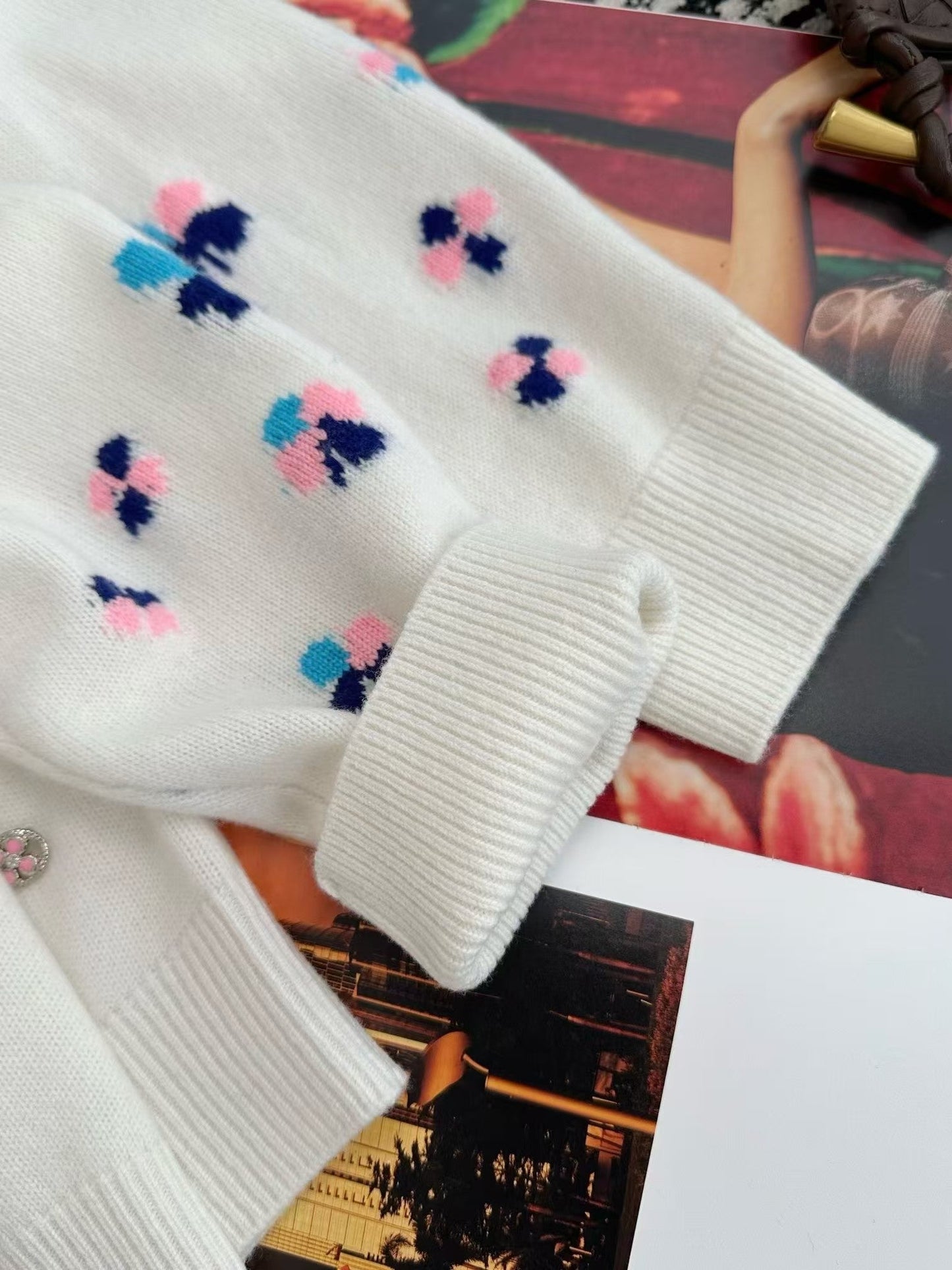 New Striped Jacquard Crewneck Cardigan
