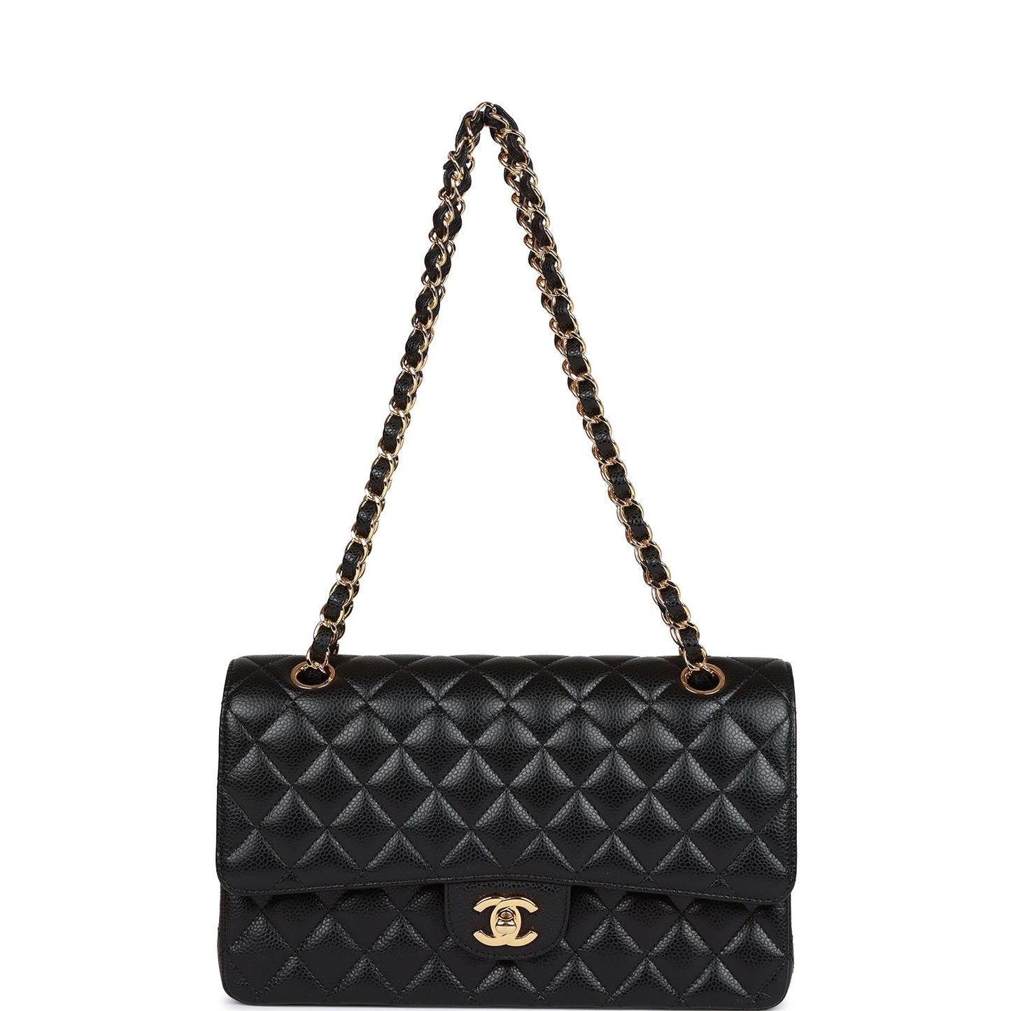 Medium Classic Double Flap Bag Black Caviar Gold Hardware(15.5×25.5×6.5cm)