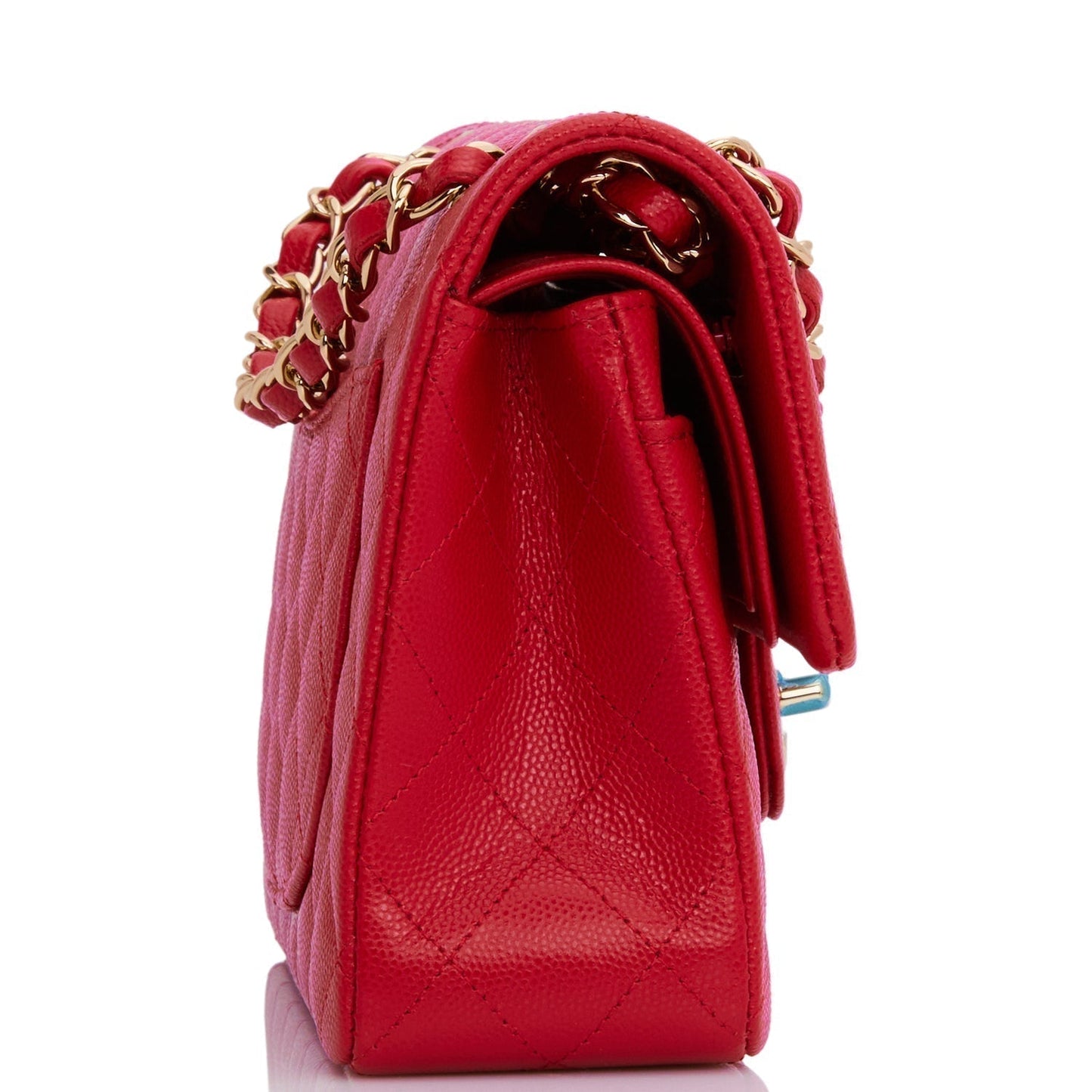 Small Classic Double Flap Red Caviar Light Gold Hardware(15.5×25.5×6.5cm)