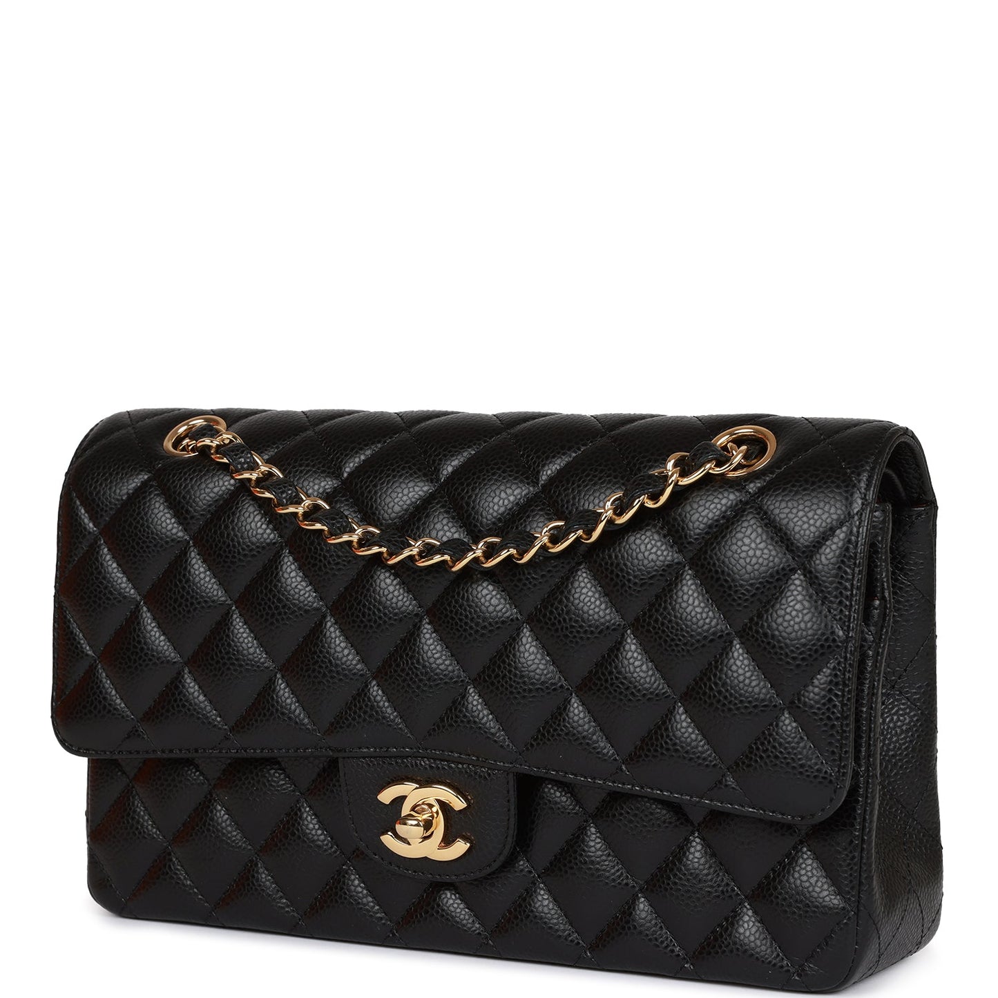 Medium Classic Double Flap Bag Black Caviar Gold Hardware(15.5×25.5×6.5cm)