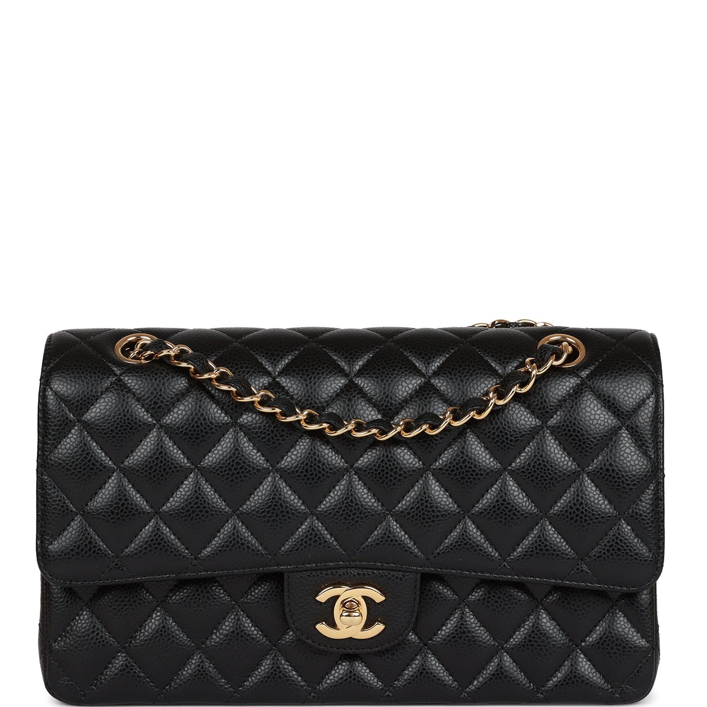 Medium Classic Double Flap Bag Black Caviar Gold Hardware(15.5×25.5×6.5cm)