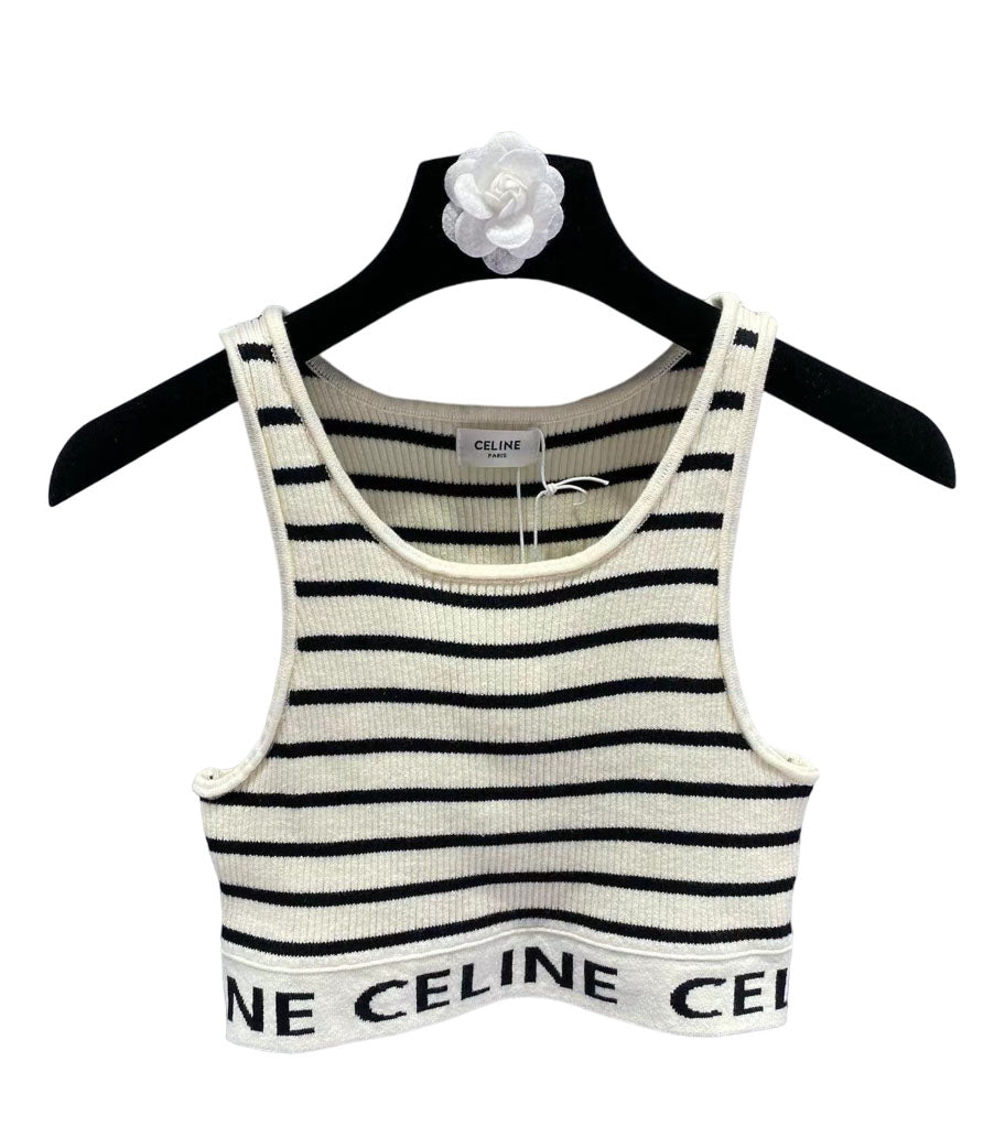 New Striped Knitted Cropped Logo Vest