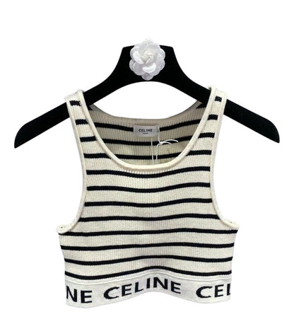 New Striped Knitted Cropped Logo Vest