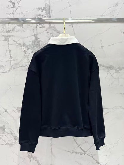 New contrast color polo collar long sleeve plus short skirt casual suit