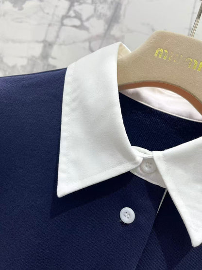 New contrast color polo collar long sleeve plus short skirt casual suit