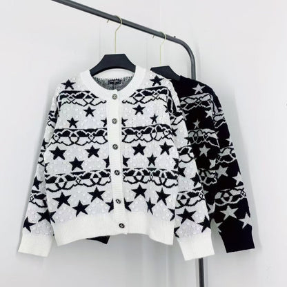 New Contrast Pattern Long Sleeve Cardigan