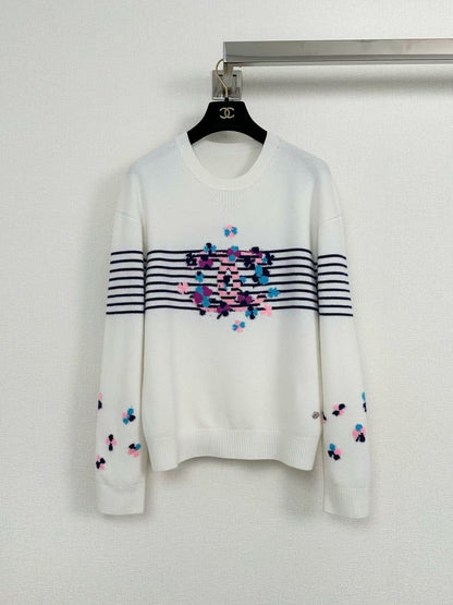 New Striped Jacquard Crewneck Cardigan