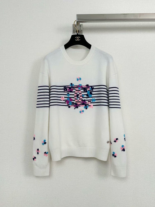 New Striped Jacquard Crewneck Cardigan