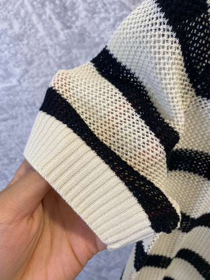 New Black and beige hollow knitted short sleeves