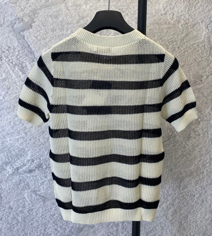 New Black and beige hollow knitted short sleeves